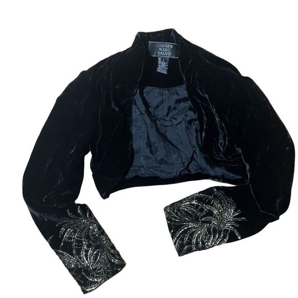 Carmen Marc Valvo Silk Vintage Velvet Bolero Jacket W/Gold Trimmed Sleeves GLAM! - Picture 1 of 9